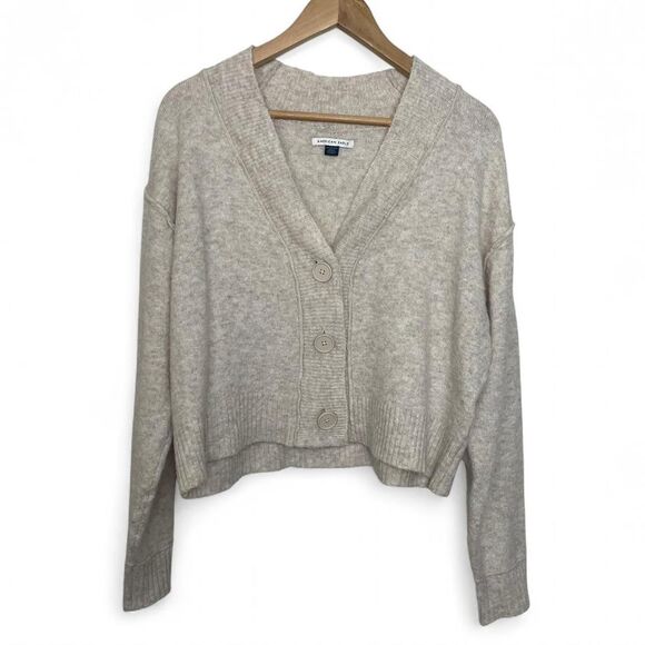 American Eagle Tan Cream Soft Cropped Cardigan Long Sleeve Button Front Size XS - Picture 1 of 7